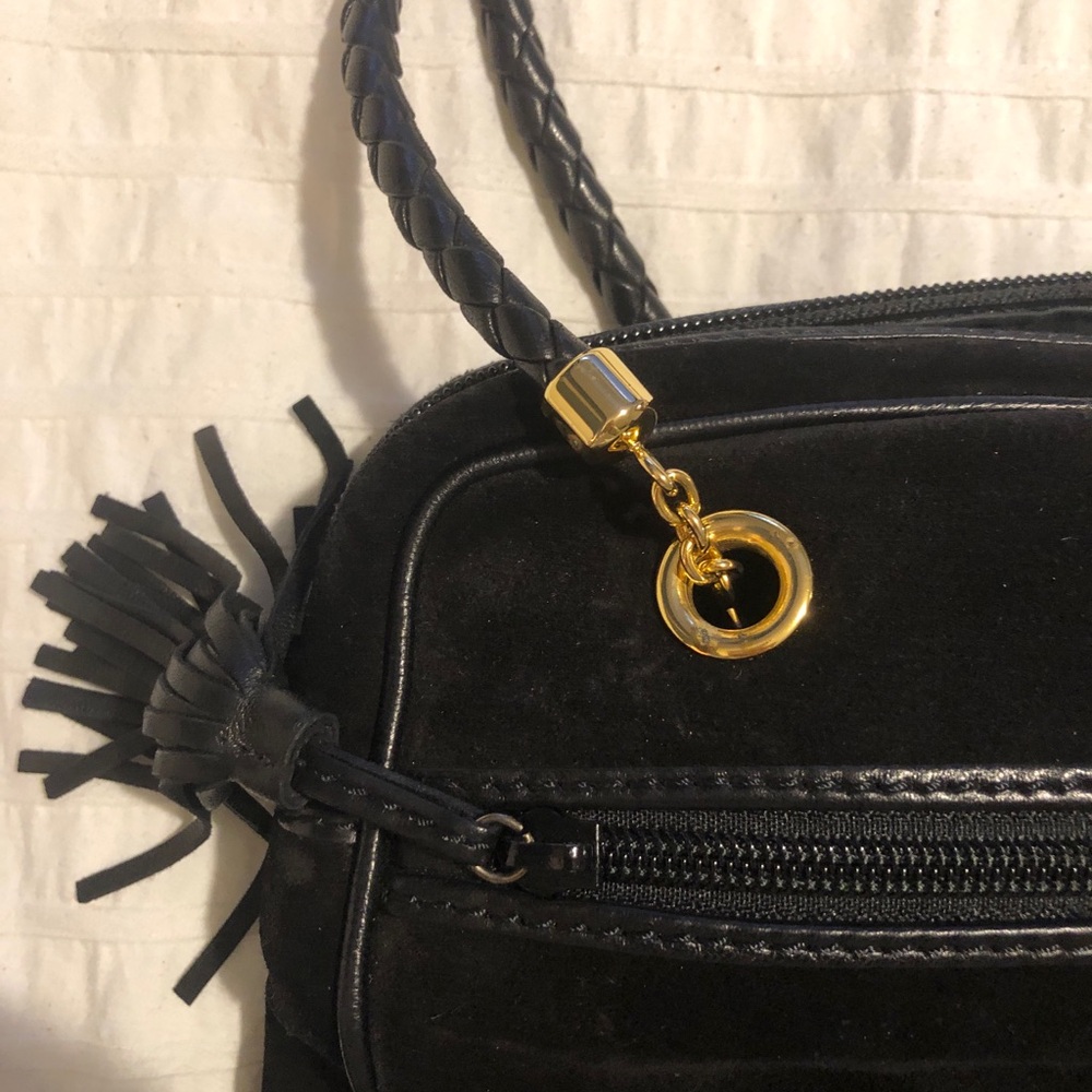 Bottega Veneta Black Suede Shoulder Bag with Leather straps Gold accents - Picture 5 of 13